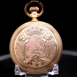 Elgin G.M. Wheeler Gold Lion Scene Hunter Case Pocket Watch CA1895